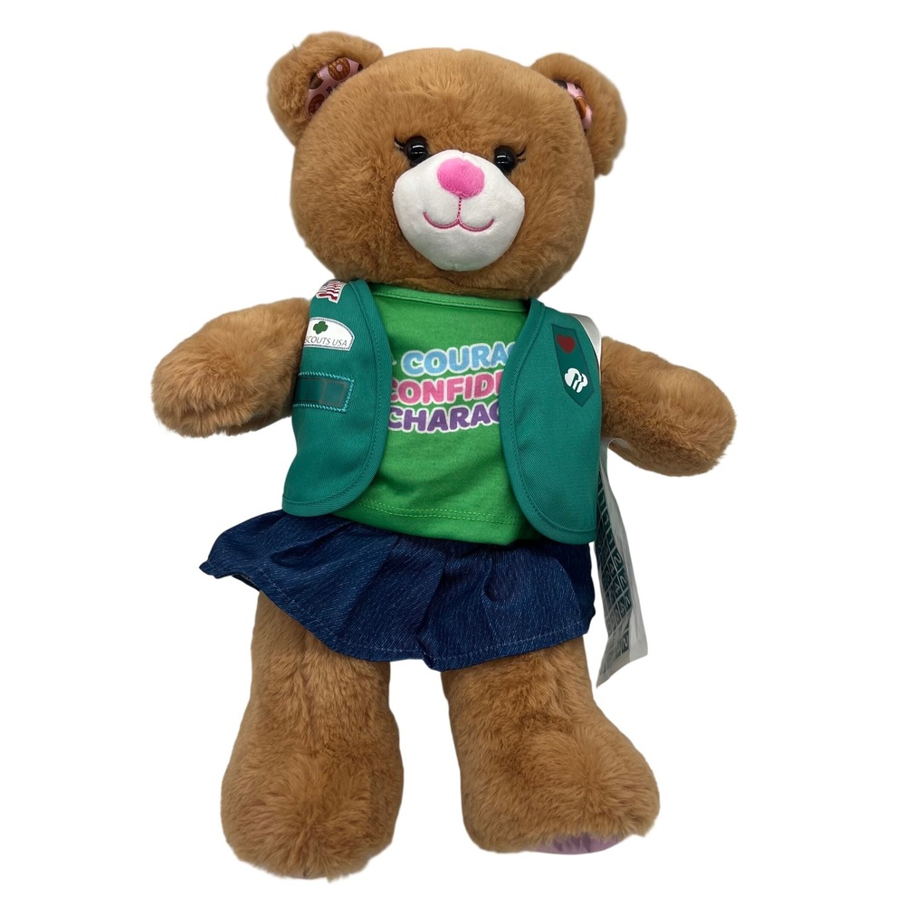 Build-A-Bear Girl Scouts Teddy Bear Plush Green Vest Uniform Rainbow Backpack